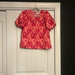 Pomander Place Pink and Red Floral Blouse